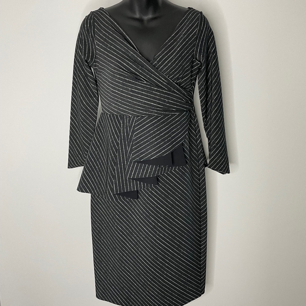 Chiara Boni Grey Striped Long Sleeve Dress Italy Size 46